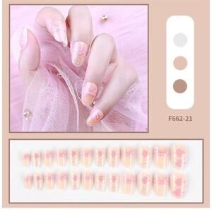 Pink With Polka Dots Nude Colored Press On Nail Set of 24
